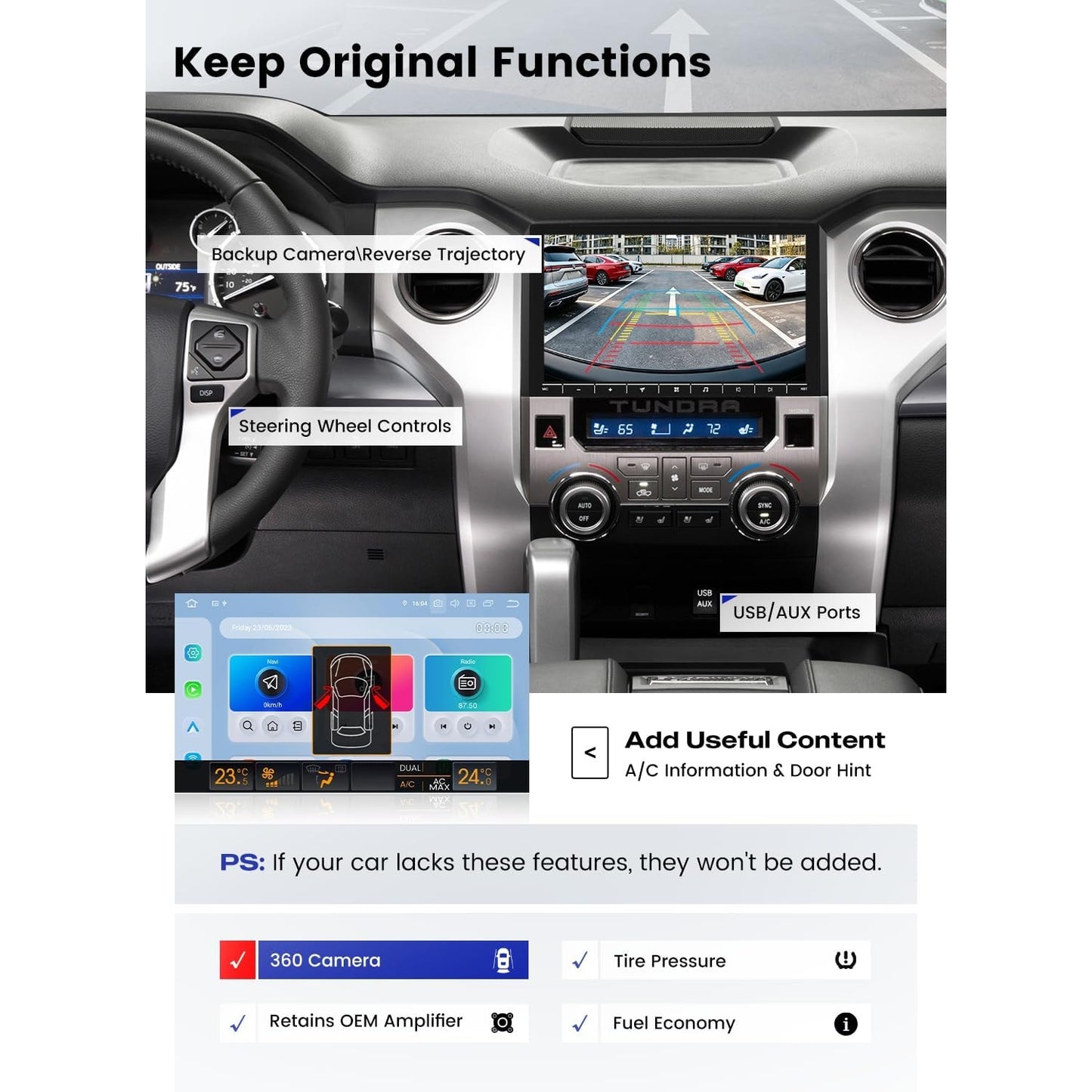 Dasaita 10.2" Head Unit Toyota Tundra 2014-2021 Android 13 CarPlay JBL QLED