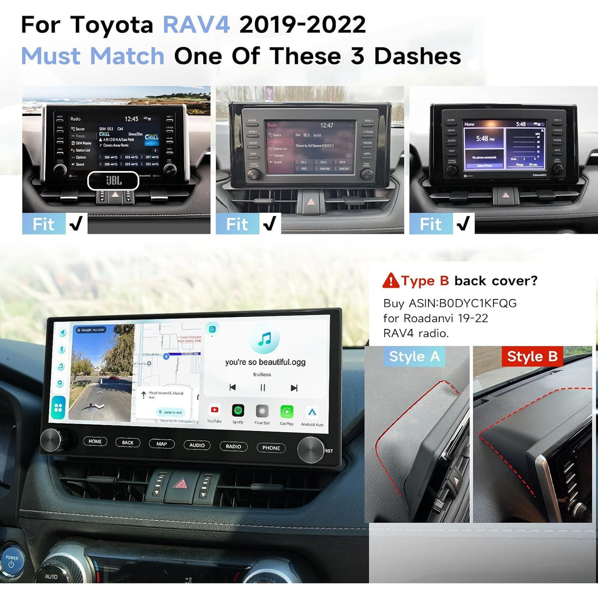Roadanvi X14 12.3" Android 14 6G+128G RAV4 2019-22 CarPlay GPS Stereo Knobs