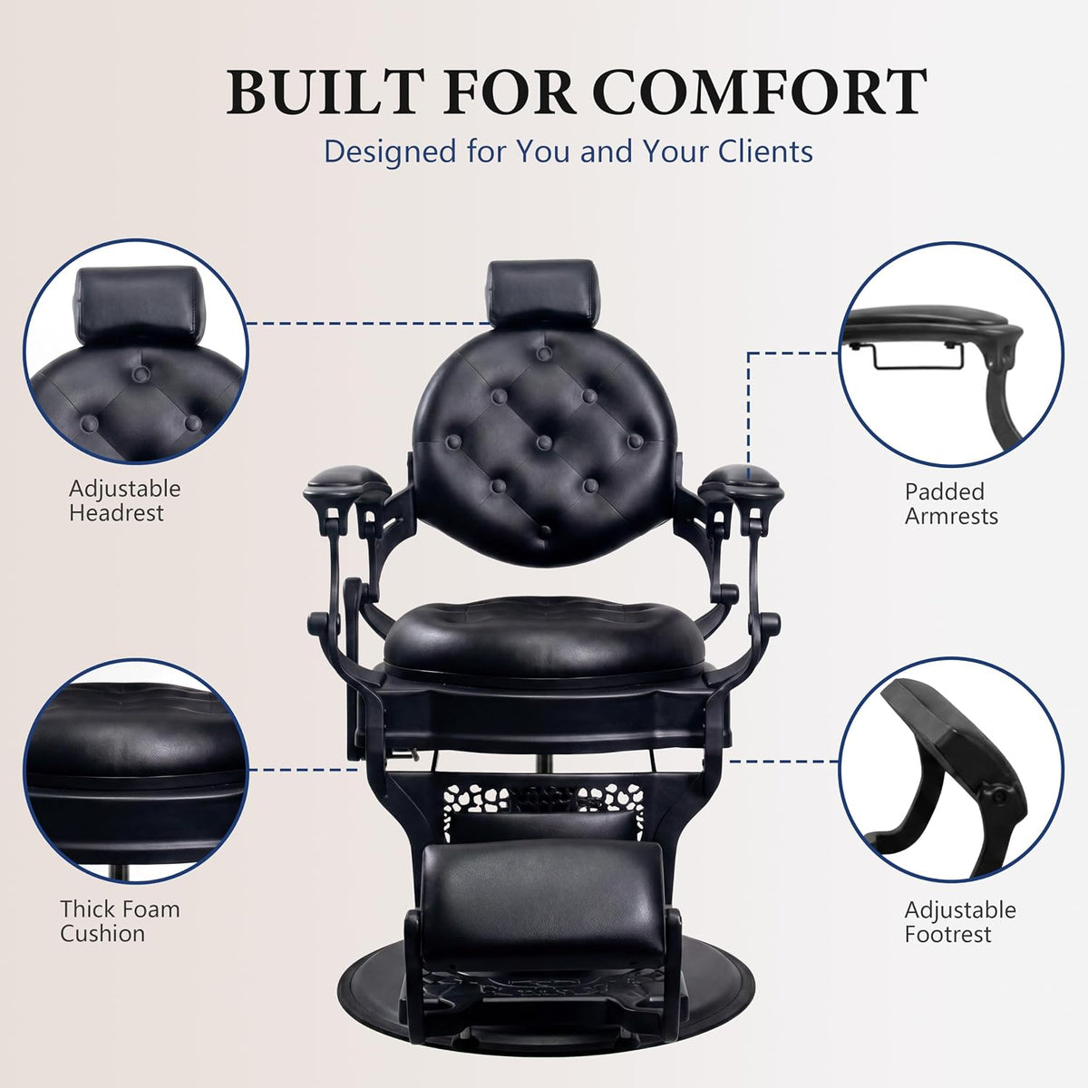 Antlu Vintage Barber Chair, BLACK Heavy Duty 700lb Reclining Salon Stylist