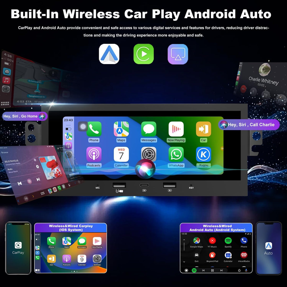 6.8in Car Stereo for Chevy Camaro Malibu Impala Blazer S10 CarPlay Android Auto