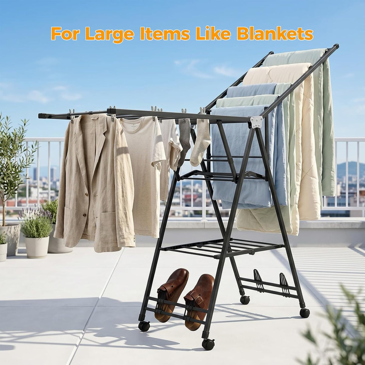 2-Tier Folding Clothes Drying Rack Metal Laundry Hanger Indoor Outdoor Portable