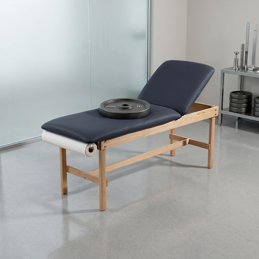 Wooden Medical Exam Table, Navy Blue Adjustable Backrest Paper Holder 27.5"