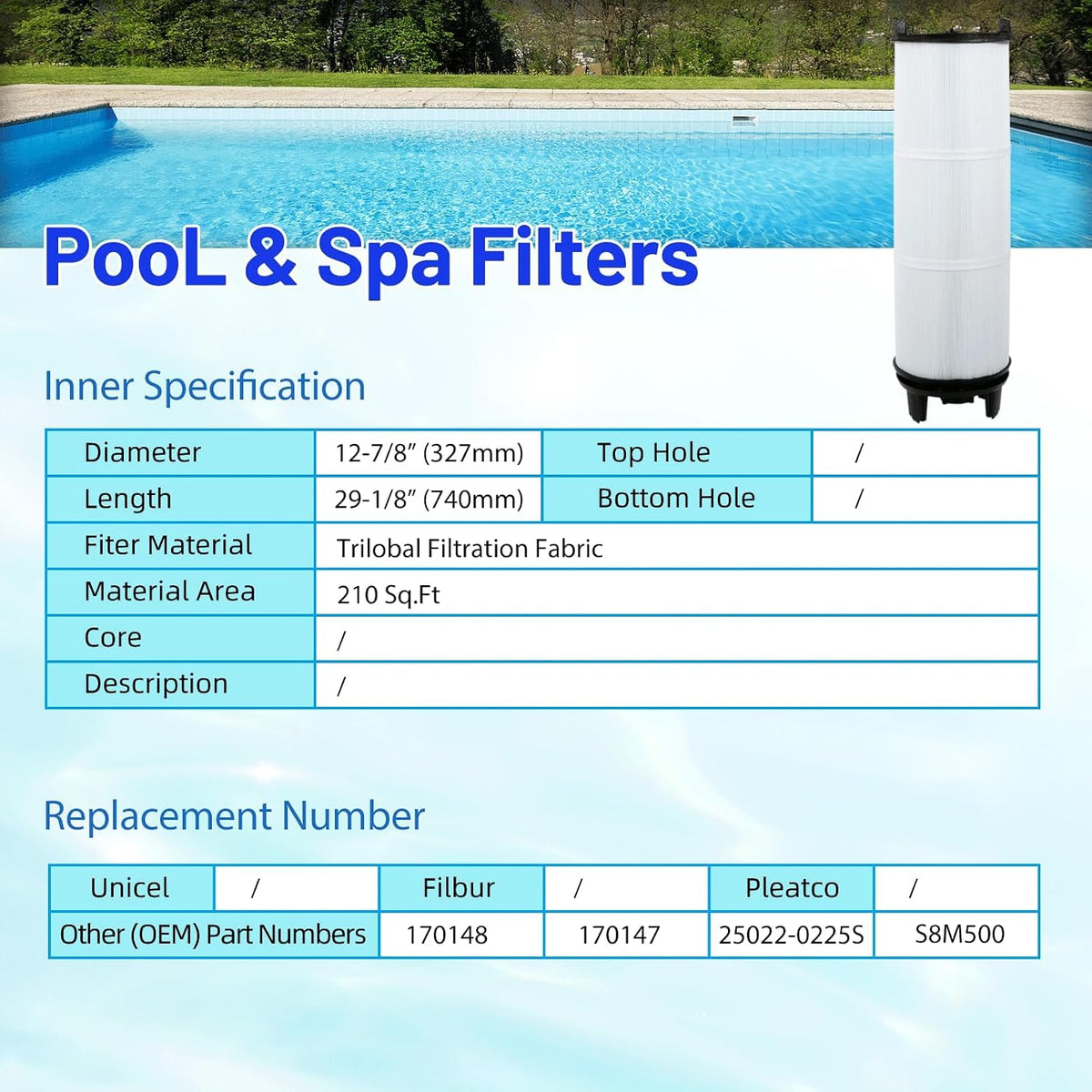 HANXER S8M500 Pool Filter Cartridge Set 500 Sq Ft Replaces Sta-Rite 170148