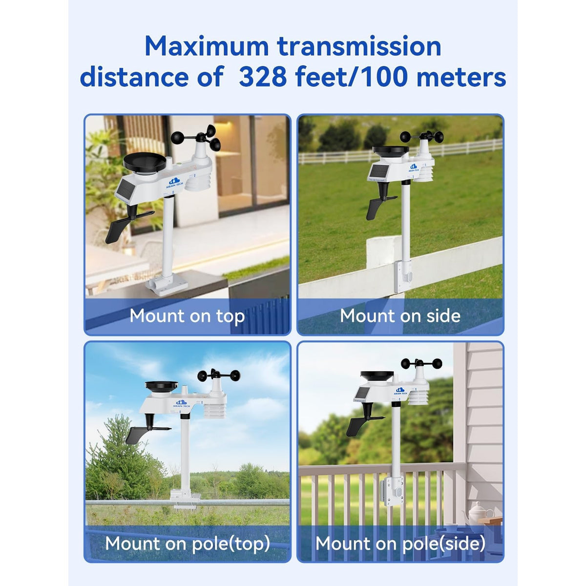 AIRAIN TECH A6 10-in-1 Wireless Weather Station Dual Display Rain Wind, no WiFi