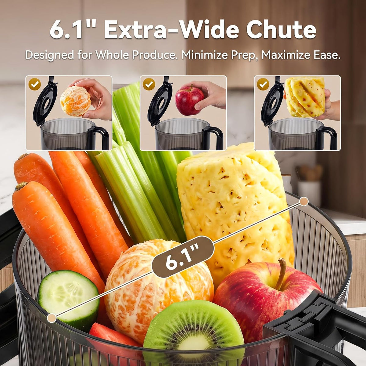 5ive 300W Cold Press Juicer 6.1" Wide Chute Juice Sorbet Nut Milk 1.2L