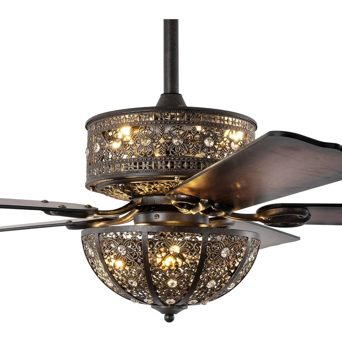 Vivlite 52" Vintage Chandelier Ceiling Fan Light Antique Bronze Crystal 5 Blade