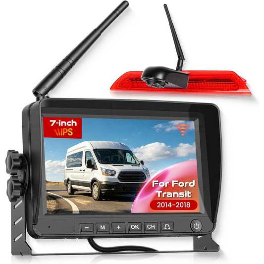 Ford Transit 2014-2018 Wireless Backup Camera 3rd Brake Light 7" Monitor Kit