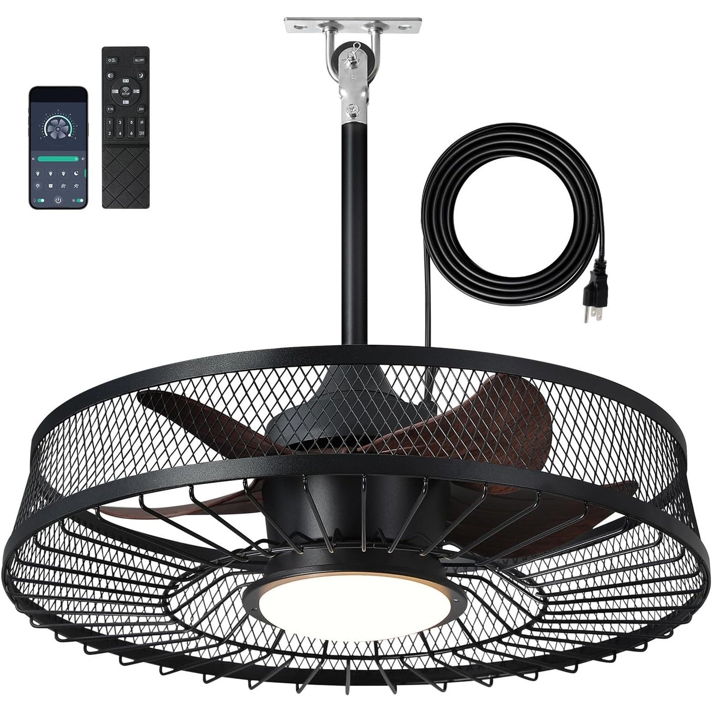 Linour 22 in Outdoor Ceiling Fan with Light Plug In Remote App Wet Rated