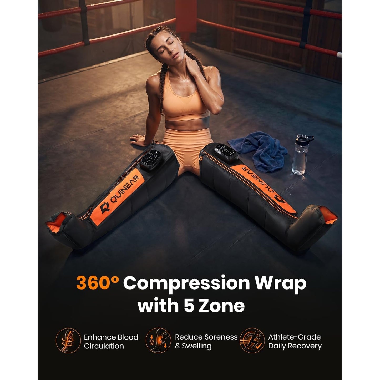 QUINEAR Cordless Leg Recovery System Compression Boots 11 Levels 3 Modes Large
