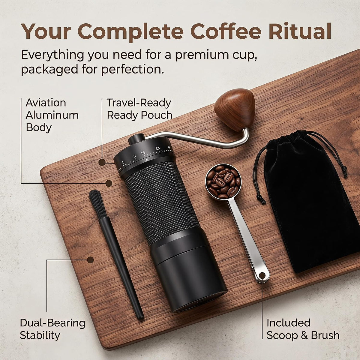 7-Star Burr Manual Coffee Grinder 55-Step Dial All-Metal 0.1mg Click Travel