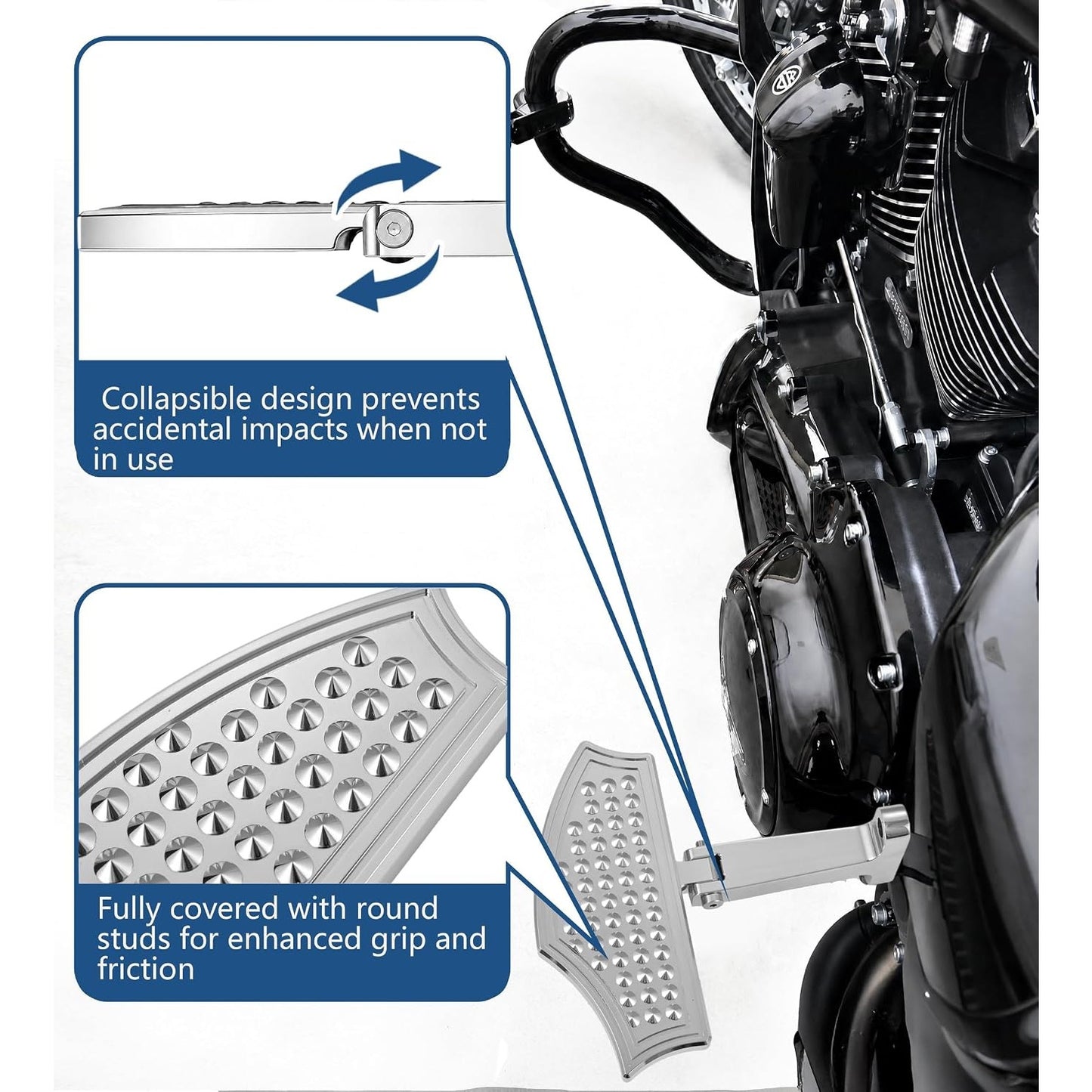 Rear Passenger Mini Floorboards Male Mount Harley Touring, Softail, Dyna