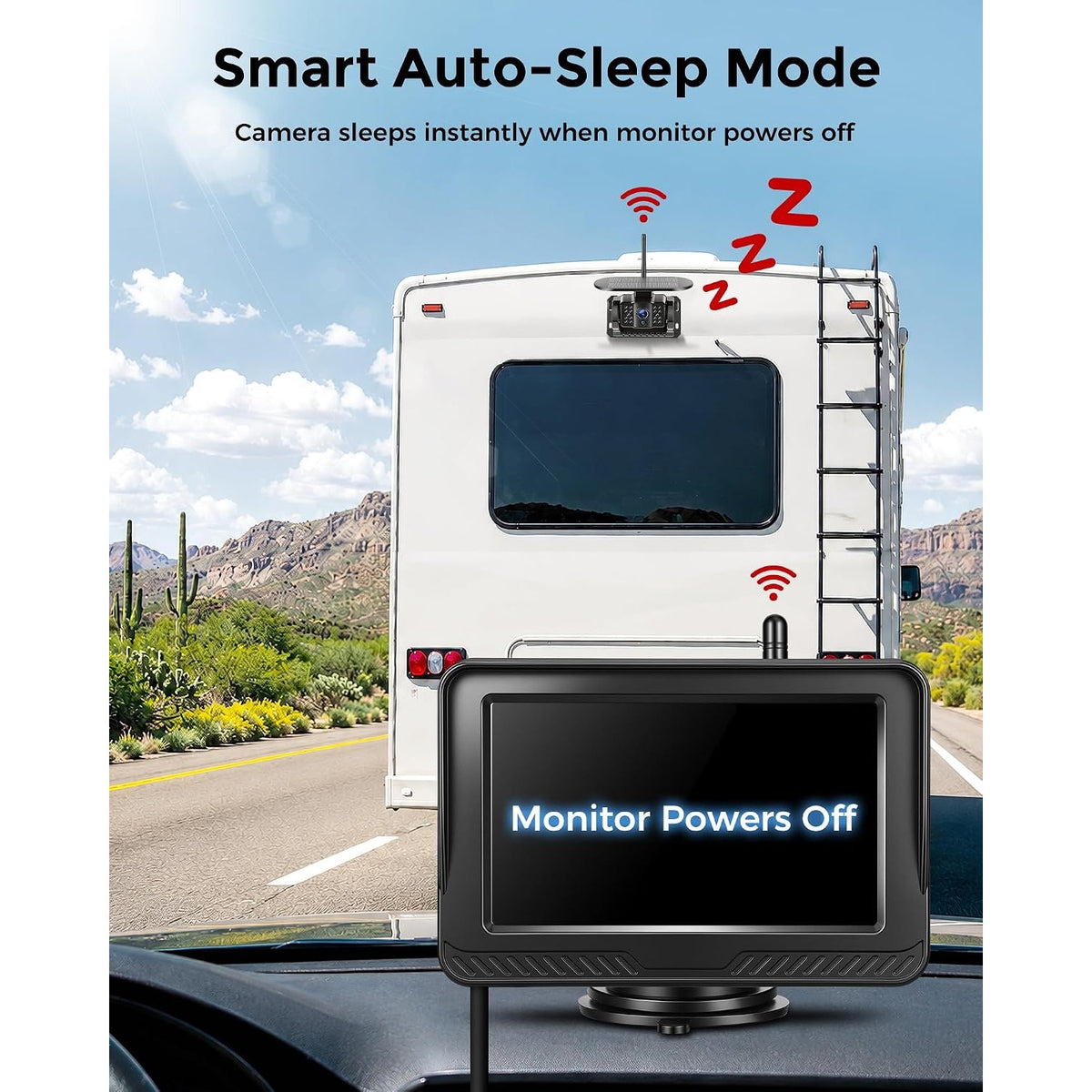 Magnetic Wireless Backup Camera 5.1" 1080P 15000mAh Solar RV Truck Trailer