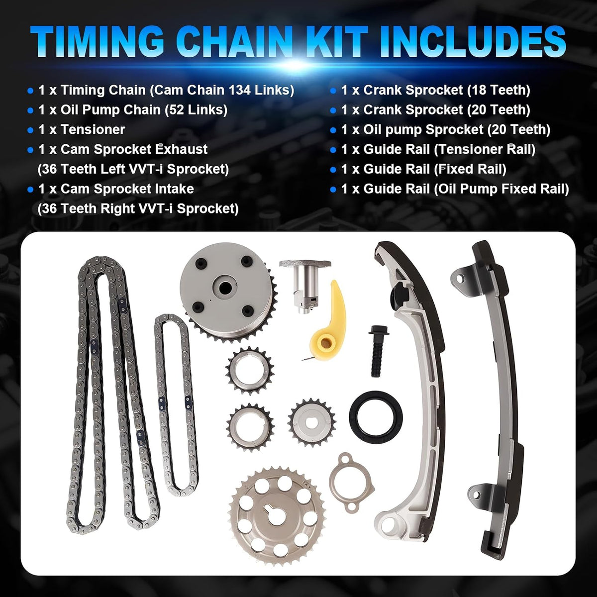 2AZ-FE 2.4L Engine Rebuild Kit Crankshaft Timing Chain Head Gasket 13401-28030