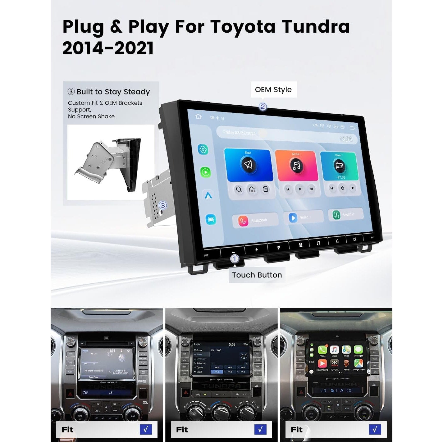 Dasaita 10.2" Head Unit Toyota Tundra 2014-2021 Android 13 CarPlay JBL QLED