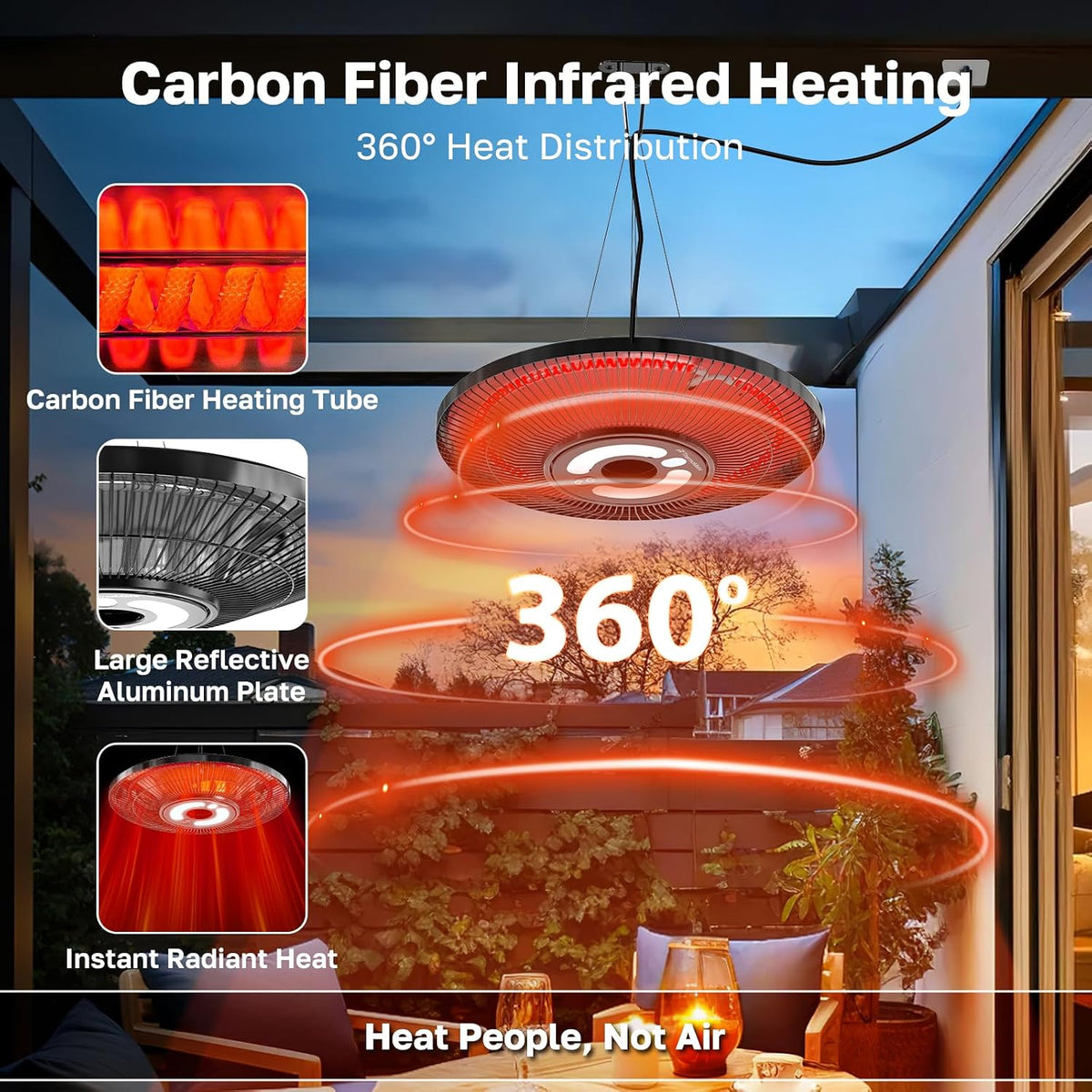 ThermoMate 1500W Hanging Patio Heater IP65 Infrared Ceiling Mount Black