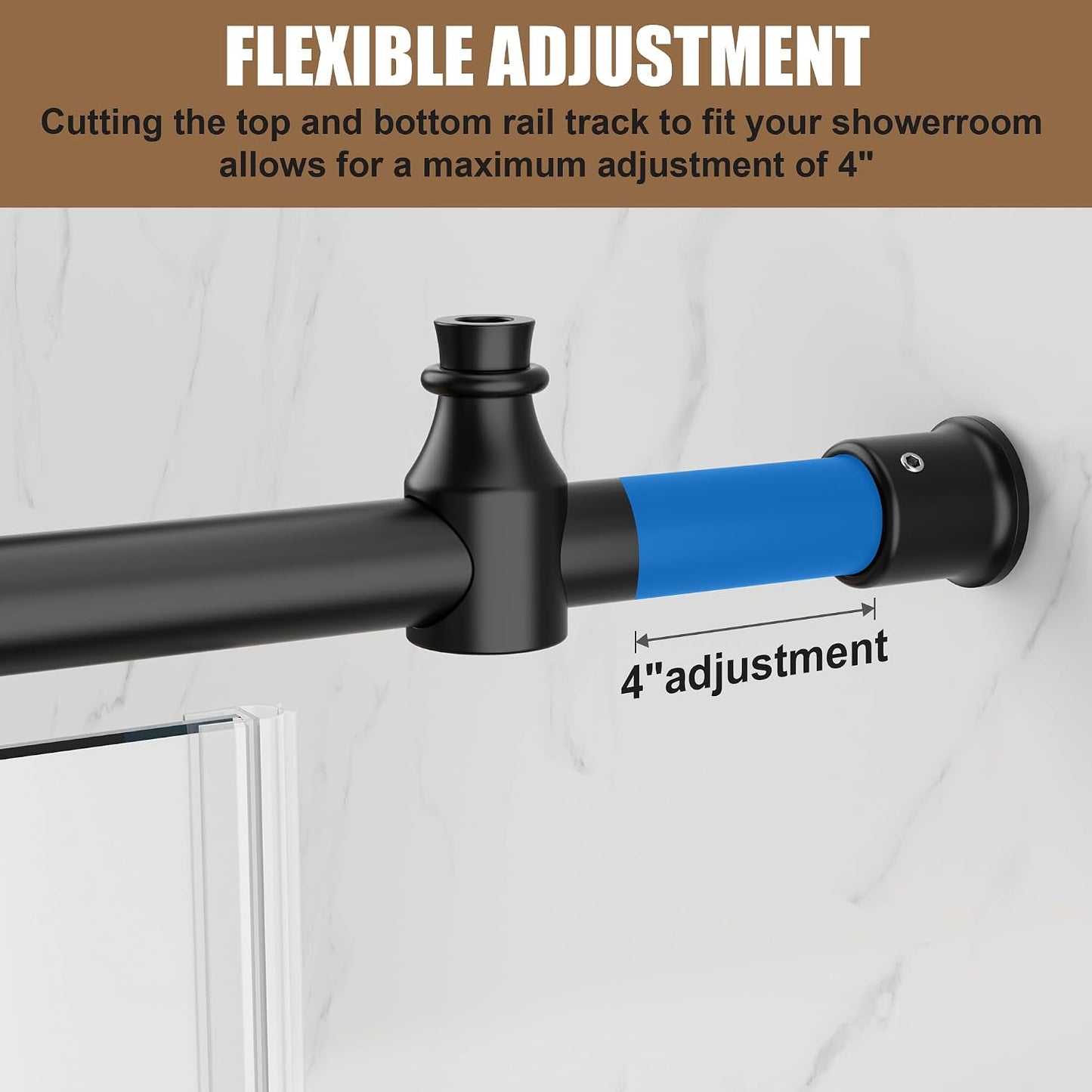 Frosted Glass Shower Door Frameless Sliding 44-48" x 76" Matte Black Tempered