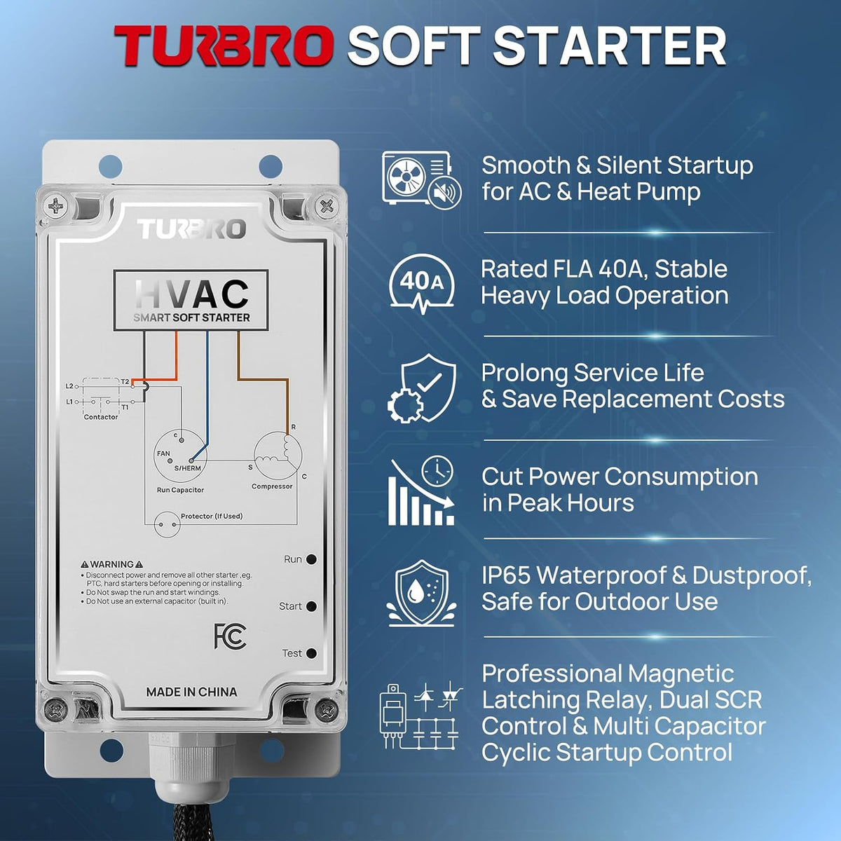 TURBRO S72 Pro Bluetooth Soft Starter 40A HVAC RV AC 7 Ton 84,000 BTU