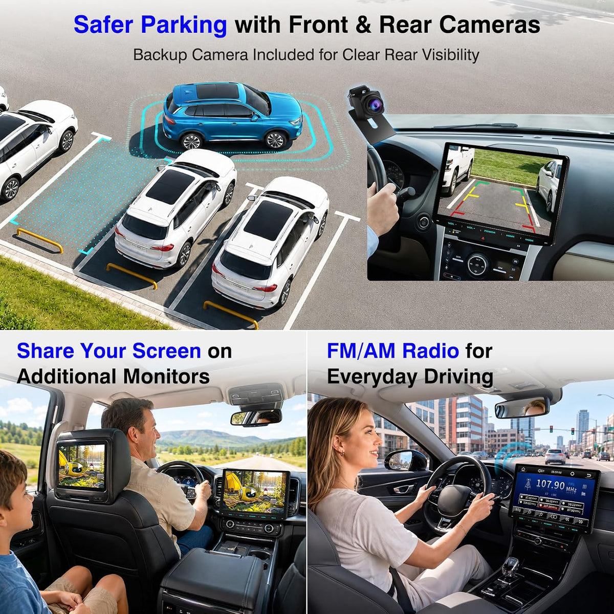 10.1" Double Din Car Stereo Wireless CarPlay Android Auto QLED Backup Camera