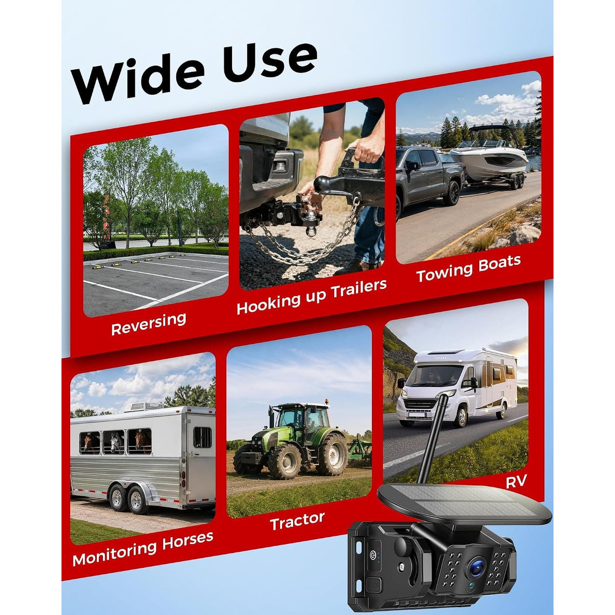 Magnetic Wireless Backup Camera 5.1" 1080P 15000mAh Solar RV Truck Trailer
