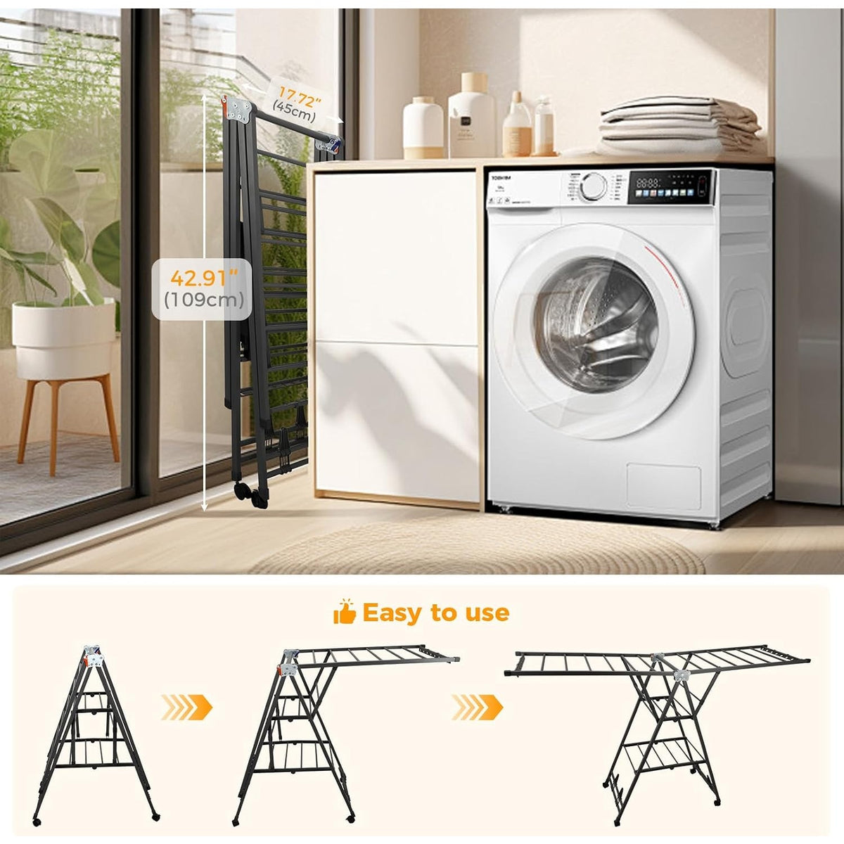 2-Tier Folding Clothes Drying Rack Metal Laundry Hanger Indoor Outdoor Portable