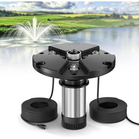 Ecospray 450W Floating Pond Fountain RGB LED 100ft Cord 4 Spray Nozzles