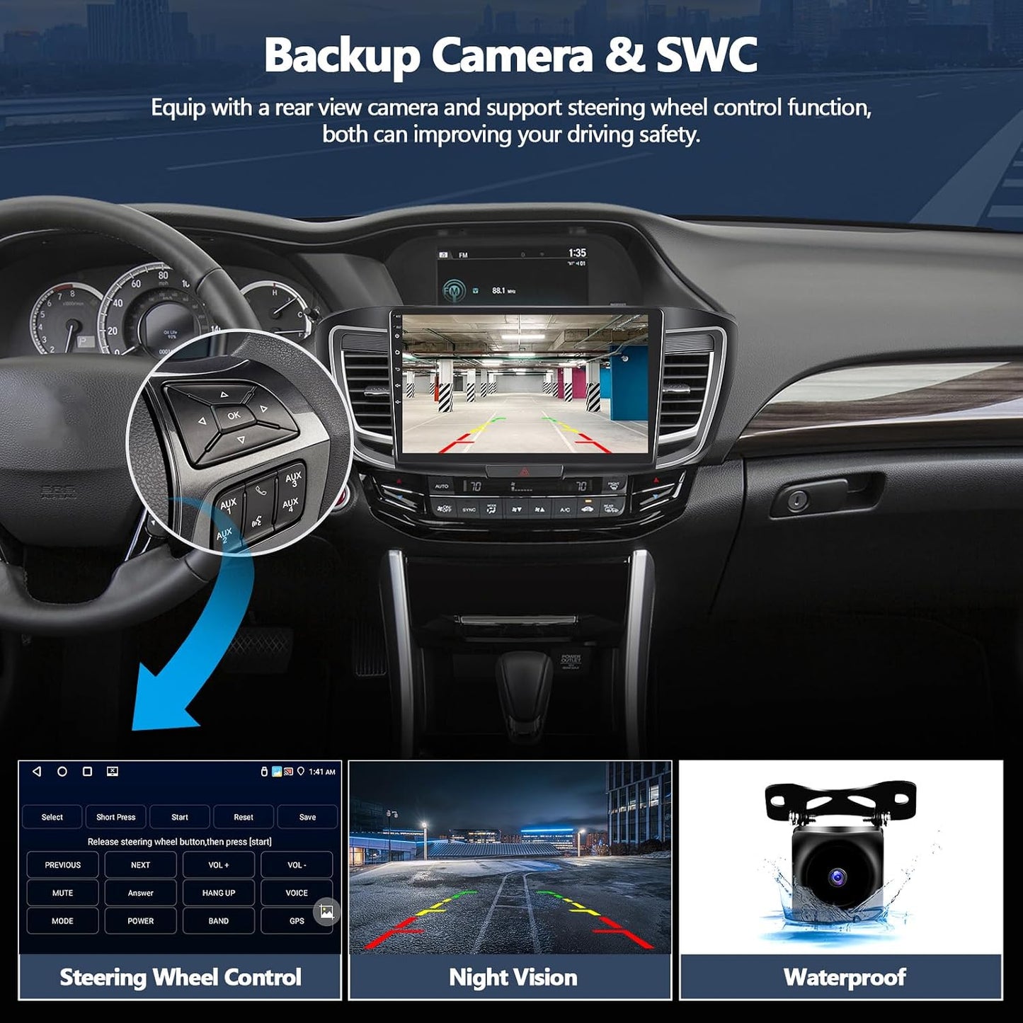 CAMECHO 9" Car Stereo 4GB+64GB for Honda Accord 2016-2017 Wireless CarPlay