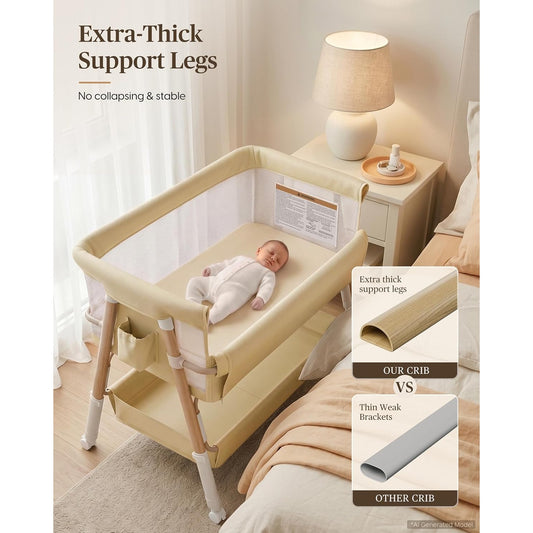 3 in 1 Baby Bassinet Bedside Sleeper Crib 5 Adjustable Heights Mesh Wheels