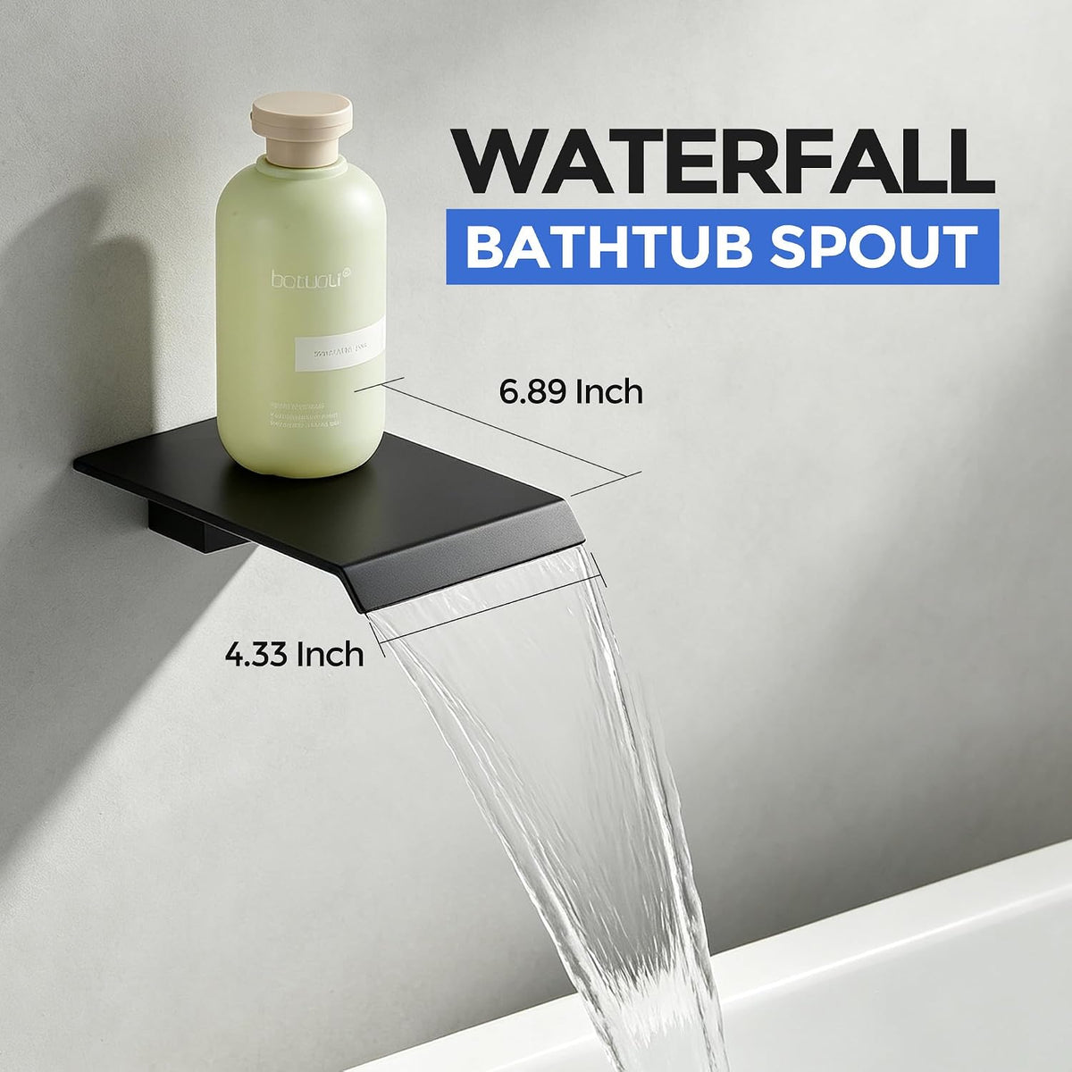 ALGRTS Wall Mount Waterfall Tub Faucet Matte Black Hand Shower 2-Function