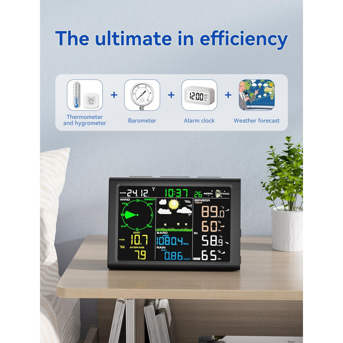 AIRAIN TECH A6 10-in-1 Wireless Weather Station Dual Display Rain Wind, no WiFi
