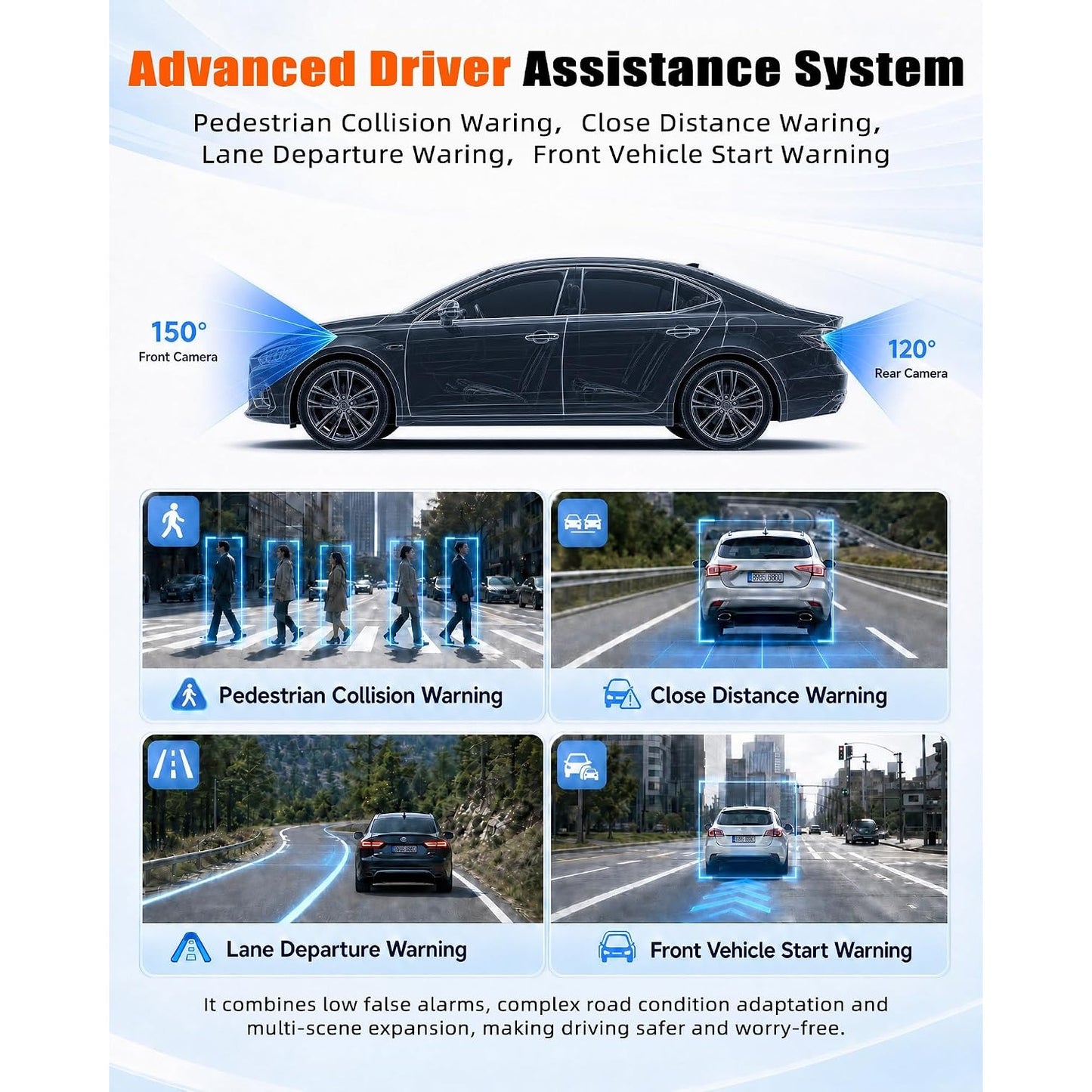 4K+2K Dual Dash Cam Front and Rear WiFi GPS ADAS Night Vision Parking Monitor