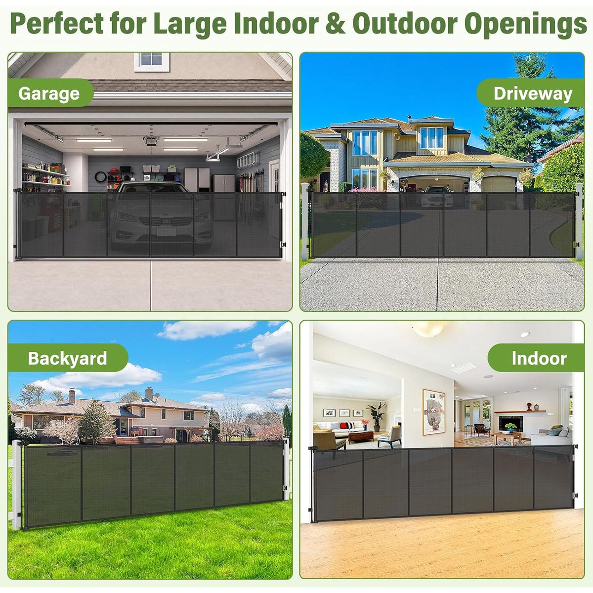Retractable Baby Dog Gate 48" Tall 180" Extra Wide Mesh Outdoor Deck Black