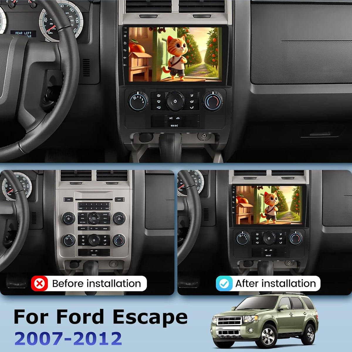 Ford Escape 2007-2012 Android Car Stereo 9" CarPlay Android Auto GPS 4+64G