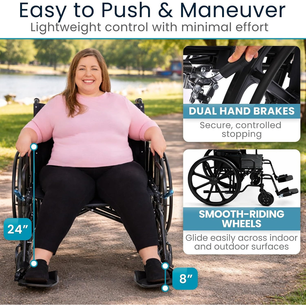 Vive Extra-Wide Bariatric Wheelchair for Adults (600 lb Capacity, 28” Seat)