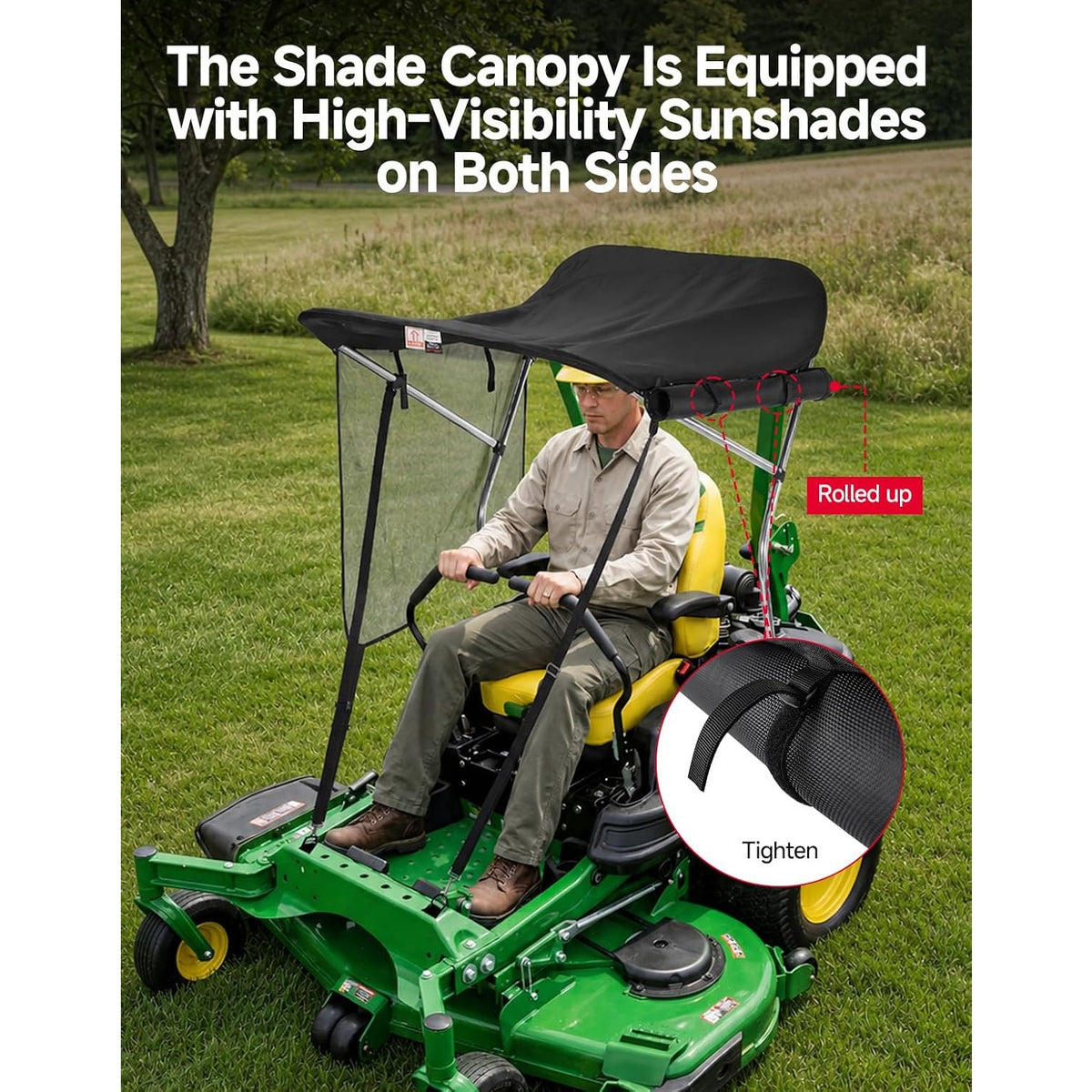 KEMIMOTO Zero Turn Mower Sun Shade Canopy UPF 50+ Blackout Curtains