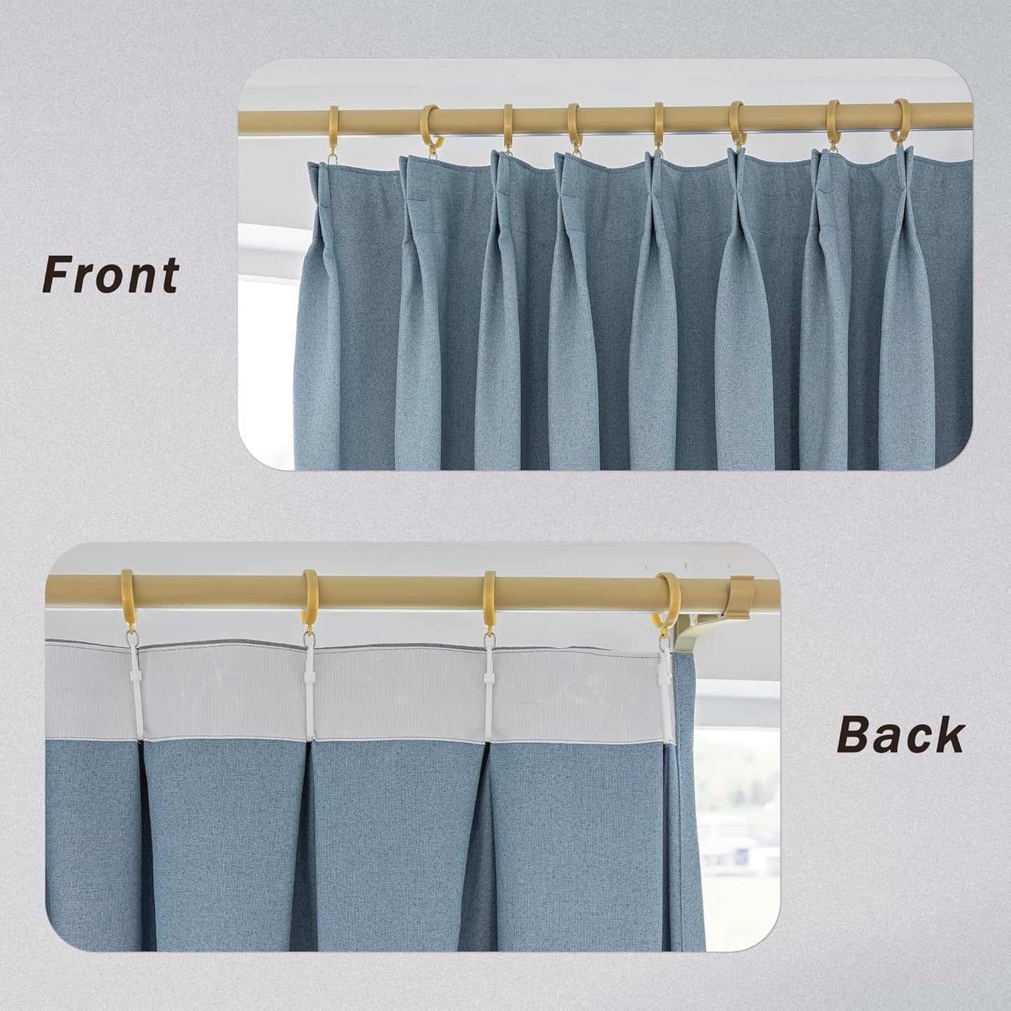 MUMFAS Linen Pinch Pleat 100% Blackout Curtain Panel 52x96 Stone Blue