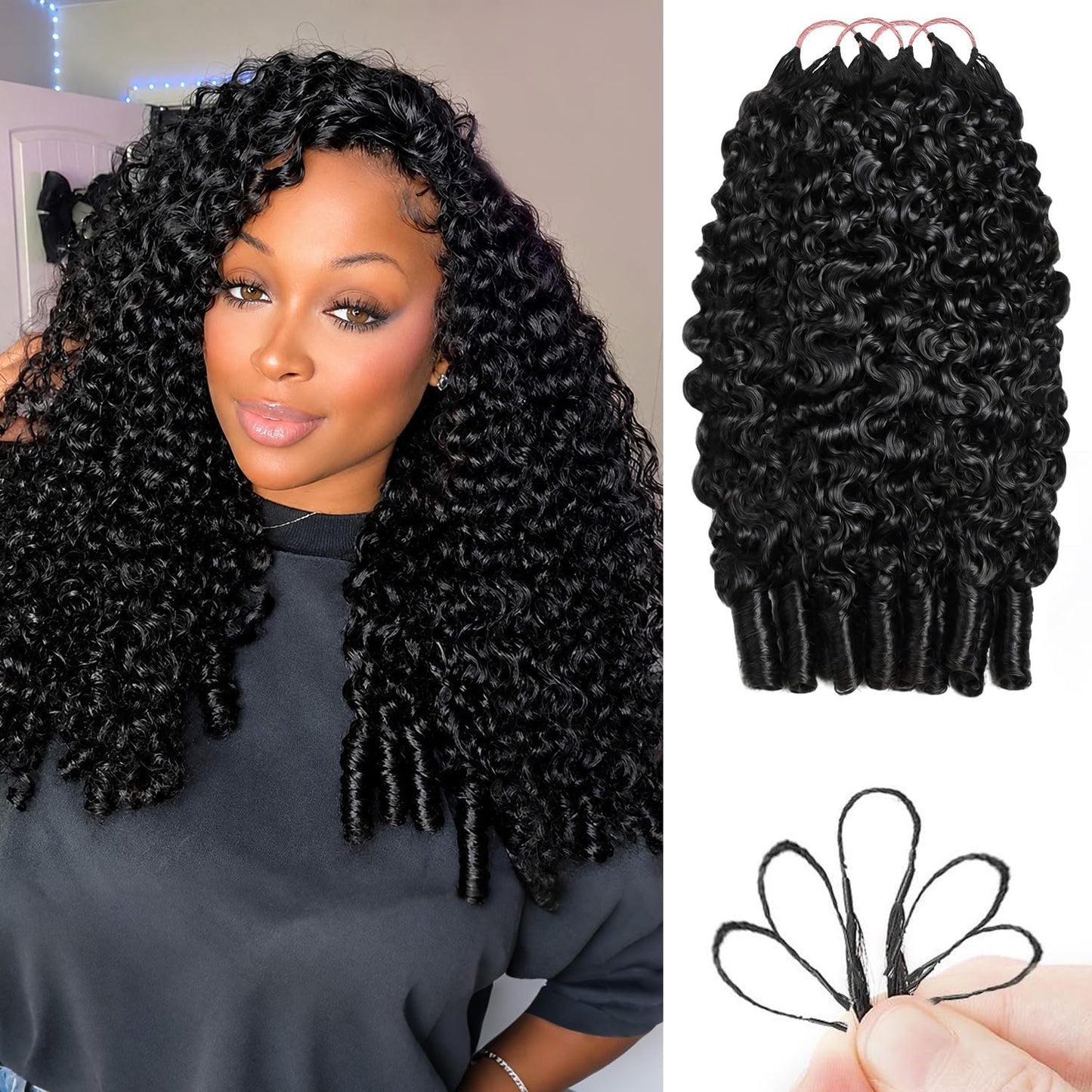 Burmese Curly Feather Crochet Human Hair 18 Inch 60g Knotless Natural Black