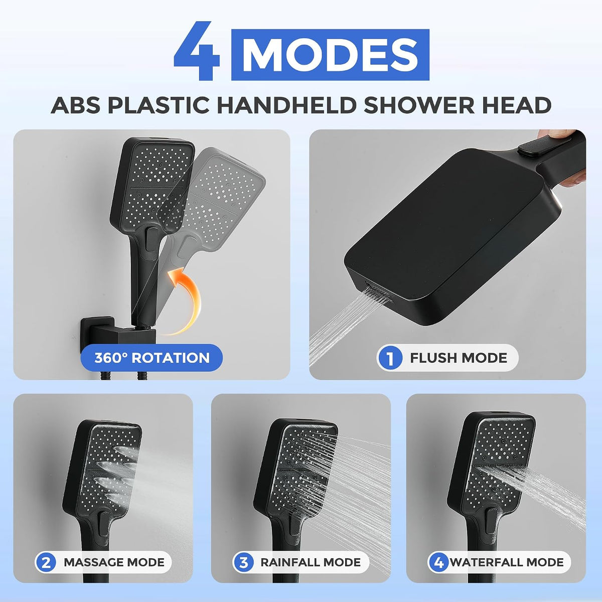 ALGRTS Wall Mount Waterfall Tub Faucet Matte Black Hand Shower 2-Function