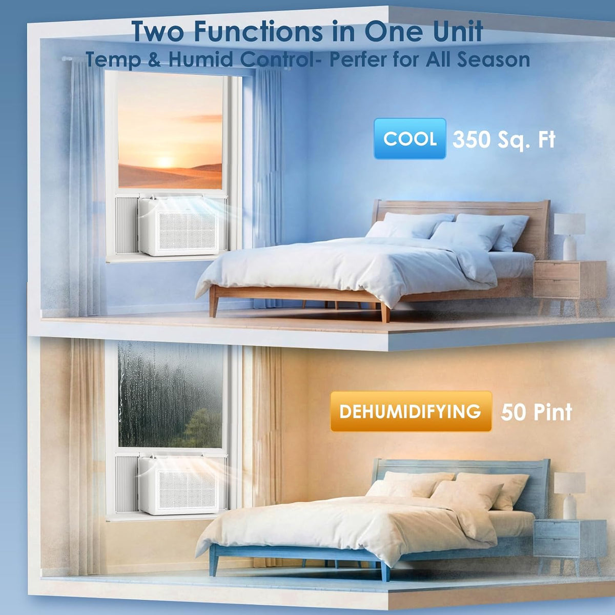 KeplerX 8000 BTU Inverter Window AC WiFi Alexa 50 Pint Dehumidifier