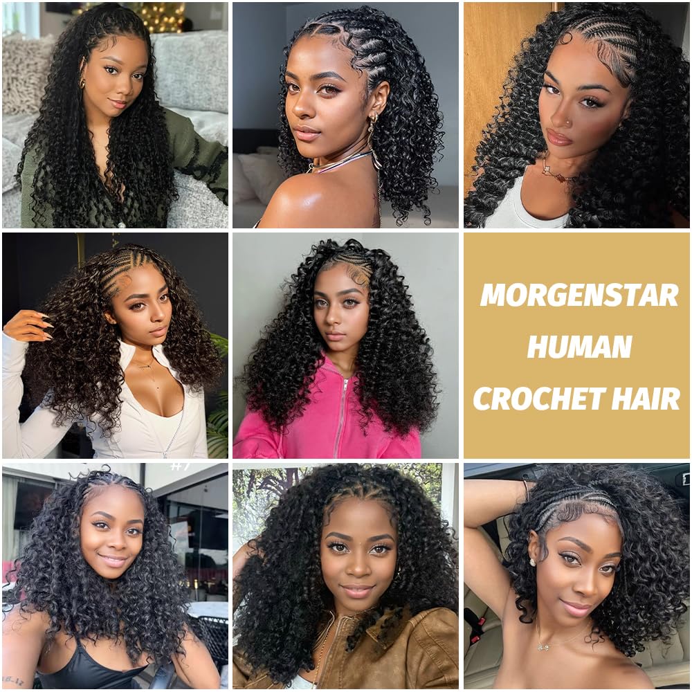 MORGENSTAR 300G 16" Burmese Curly Human Hair Crochet 1B Pre-Separated