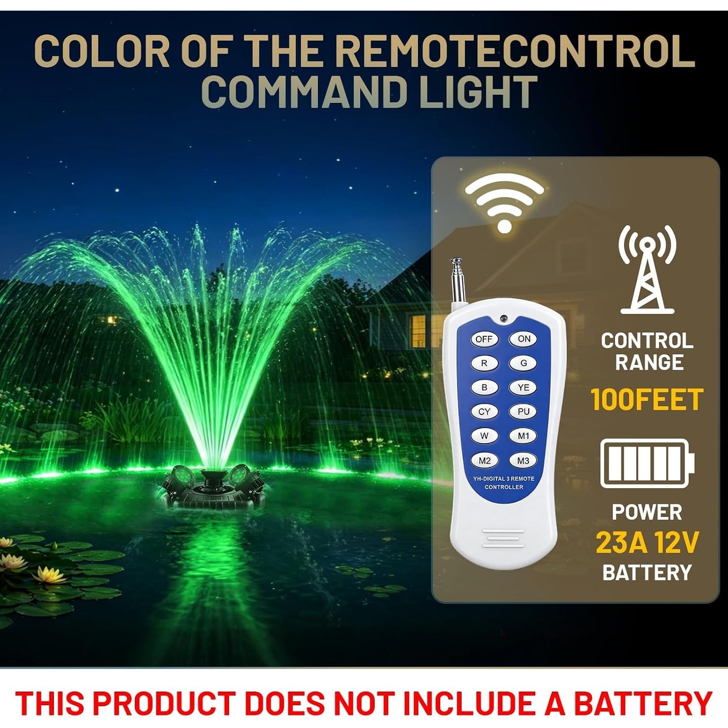 Floating Pond Fountain Aerator 1HP 750W 15000 GPH RGB Lights 100ft Cord Timer