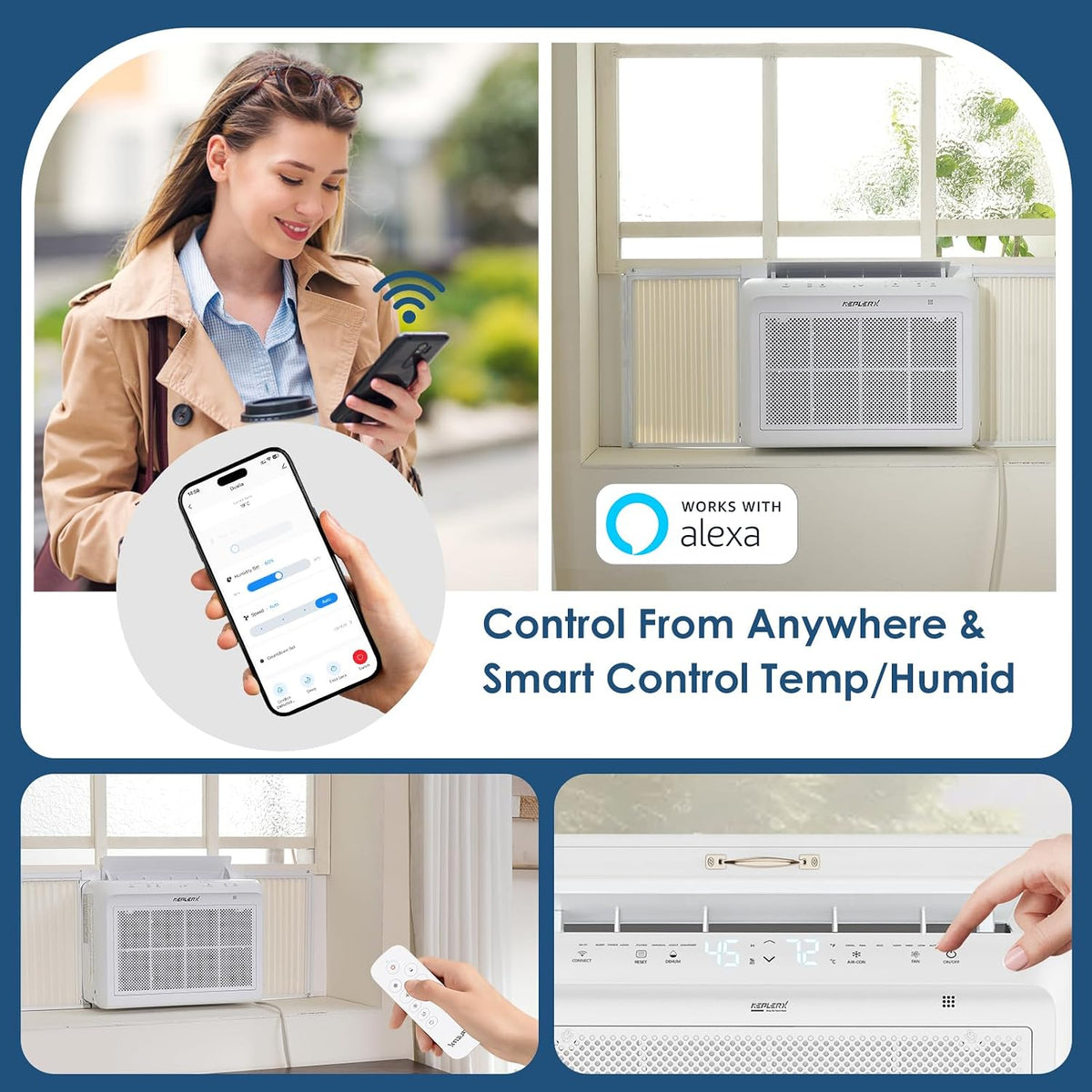 KeplerX 8000 BTU Inverter Window AC WiFi Alexa 50 Pint Dehumidifier
