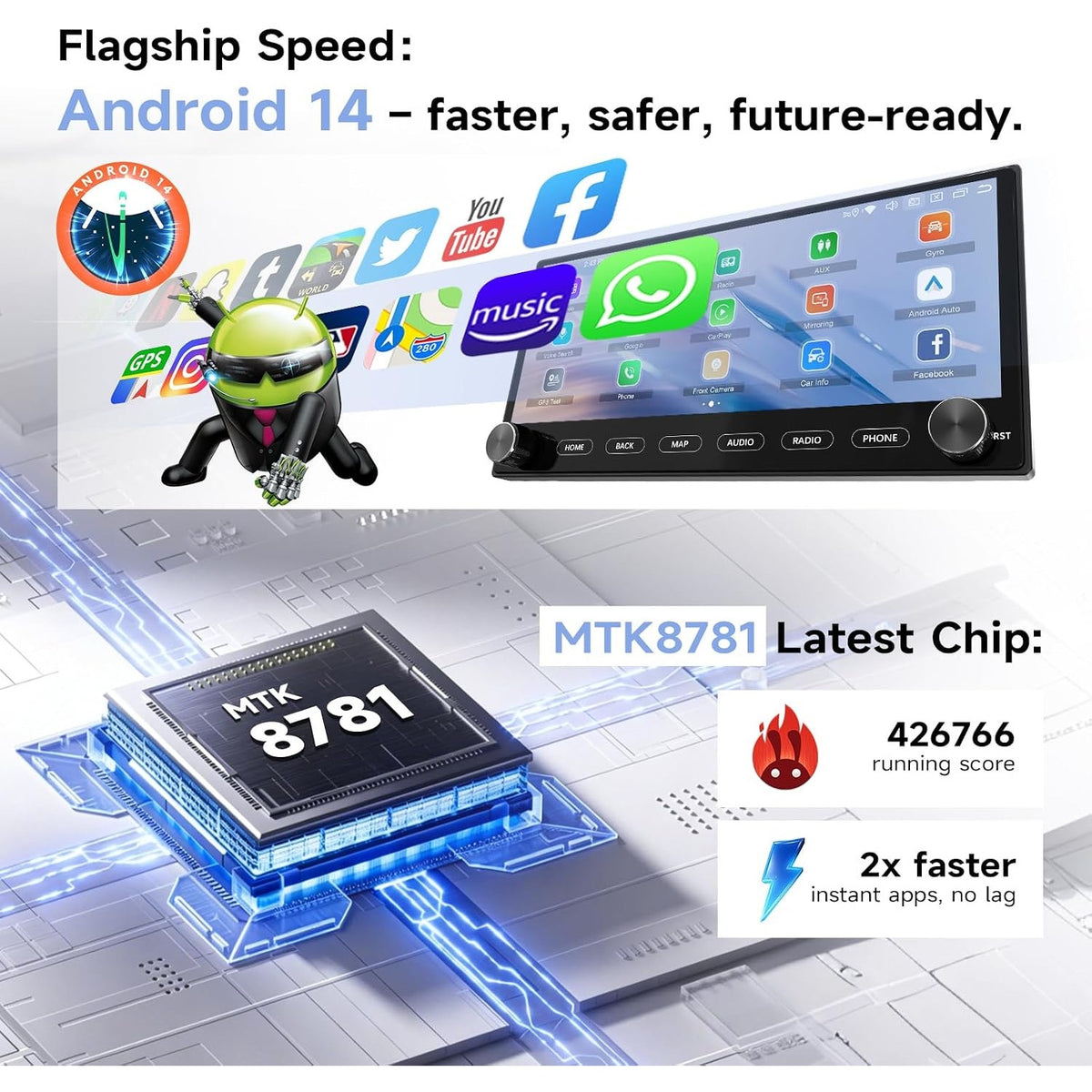Roadanvi X14 12.3" Android 14 6G+128G RAV4 2019-22 CarPlay GPS Stereo Knobs