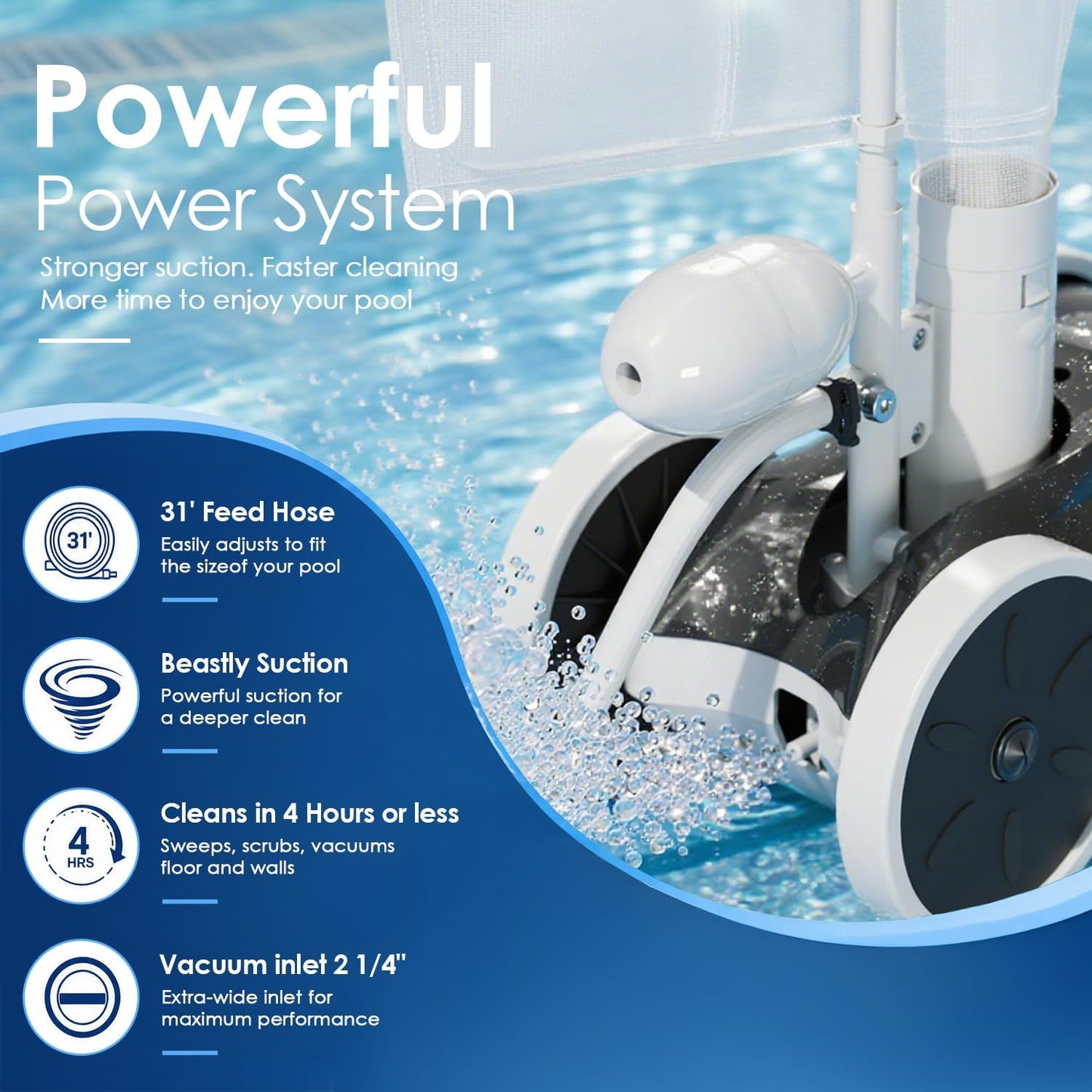 MAKHOON 4 Wheel Pressure Side Pool Cleaner 1.5" Booster Pump Inground Pool