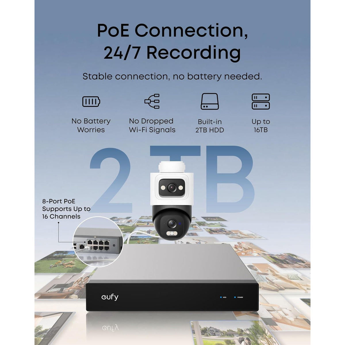 eufy E50 4-Cam 4K PoE NVR Security System 2TB Dual-Lens PTZ 360