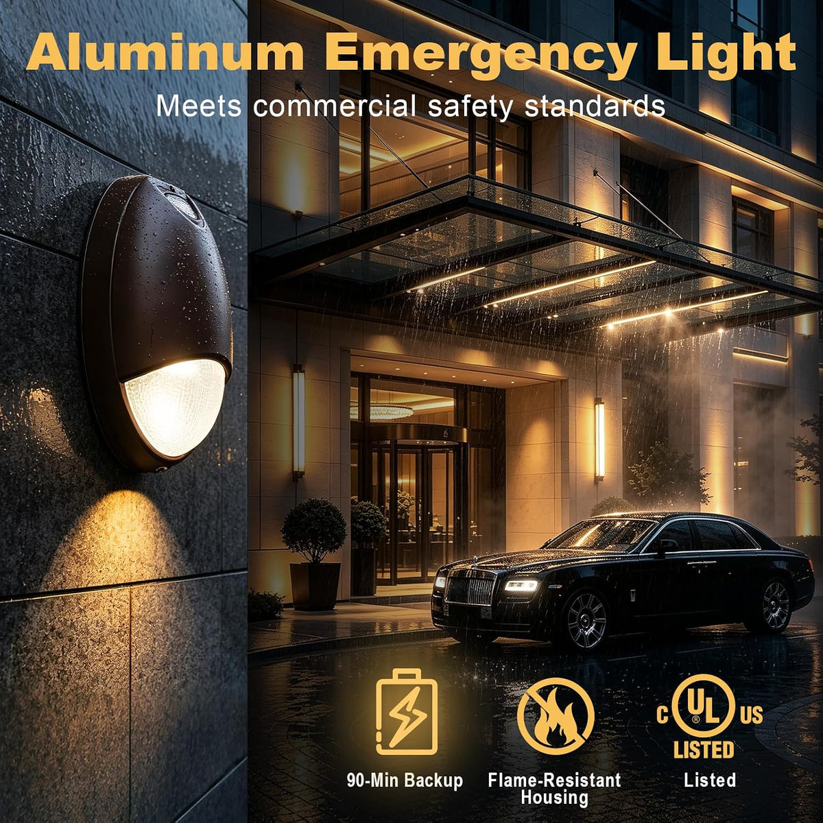 Misopily LED Emergency Wall Pack 120-277V Photocell IP65 Self Test UL