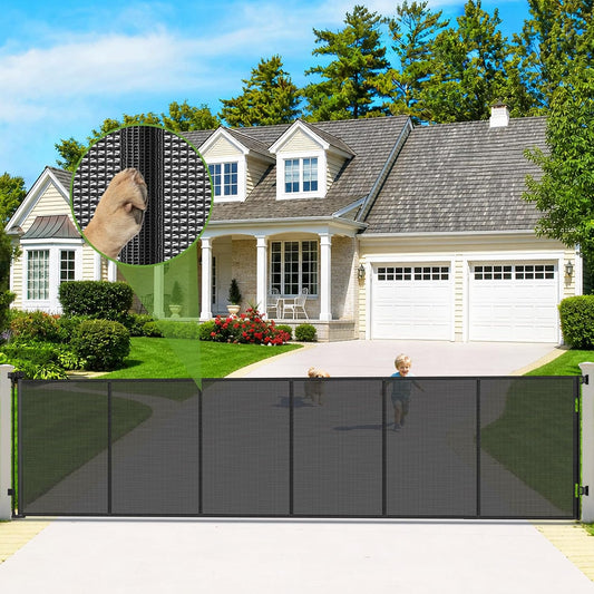 Retractable Baby Dog Gate 48" Tall 180" Extra Wide Mesh Outdoor Deck Black