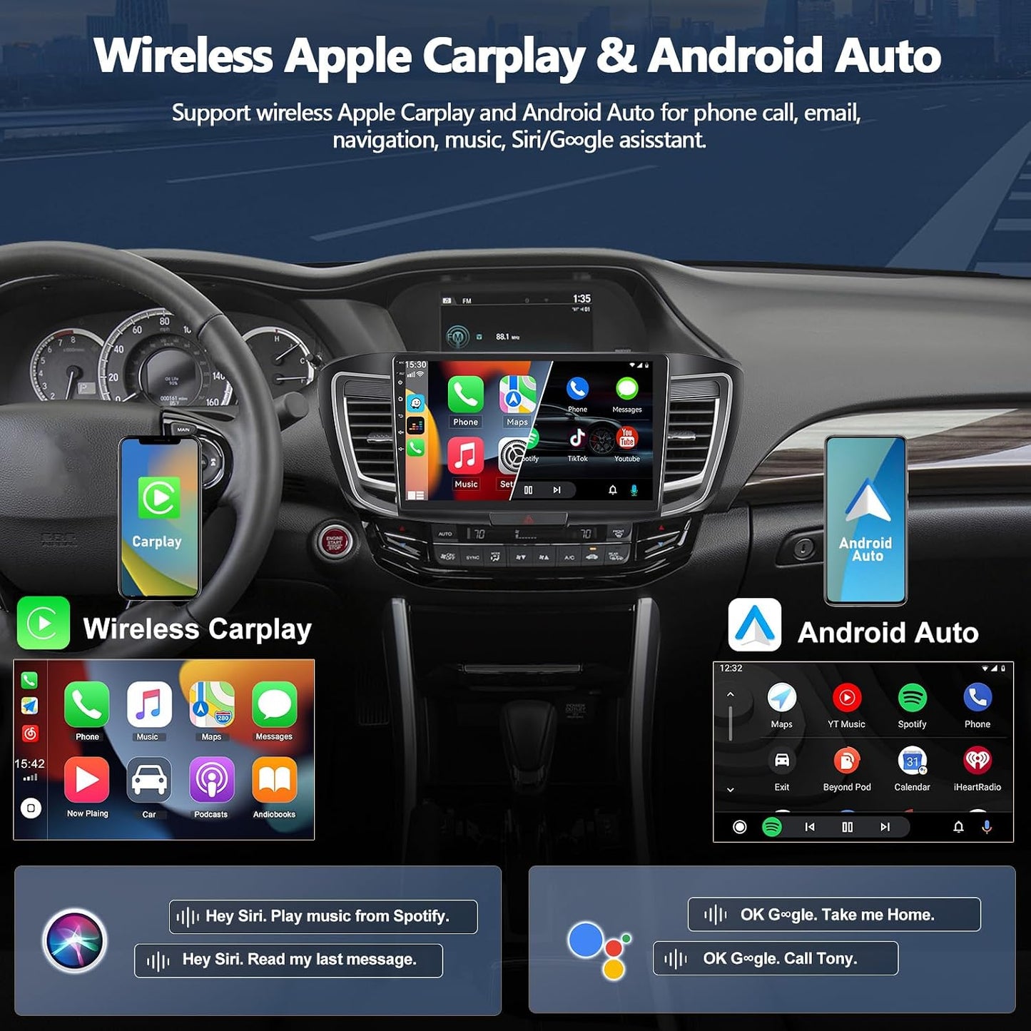 CAMECHO 9" Car Stereo 4GB+64GB for Honda Accord 2016-2017 Wireless CarPlay
