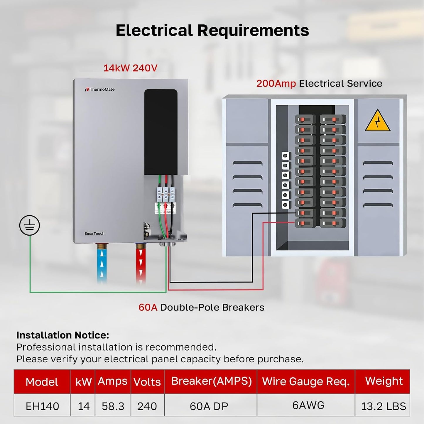 ThermoMate 14kW Tankless Electric Water Heater 240V Instant Hot Water ETL