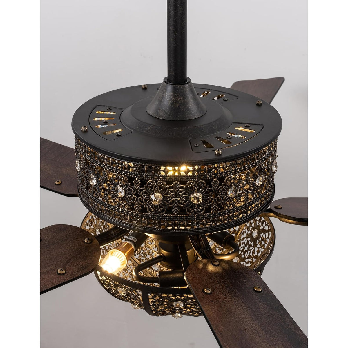 Vivlite 52" Vintage Chandelier Ceiling Fan Light Antique Bronze Crystal 5 Blade