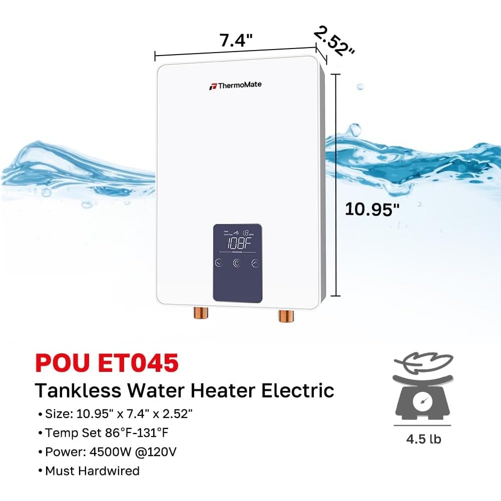 ThermoMate ET045 4500W 120V Tankless Water Heater Under Sink Point of Use